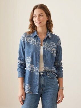 Vero Moda Tipils Floral Denim Button Down Shirt
